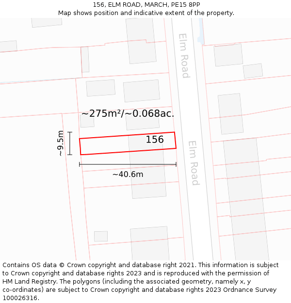 156, ELM ROAD, MARCH, PE15 8PP: Plot and title map