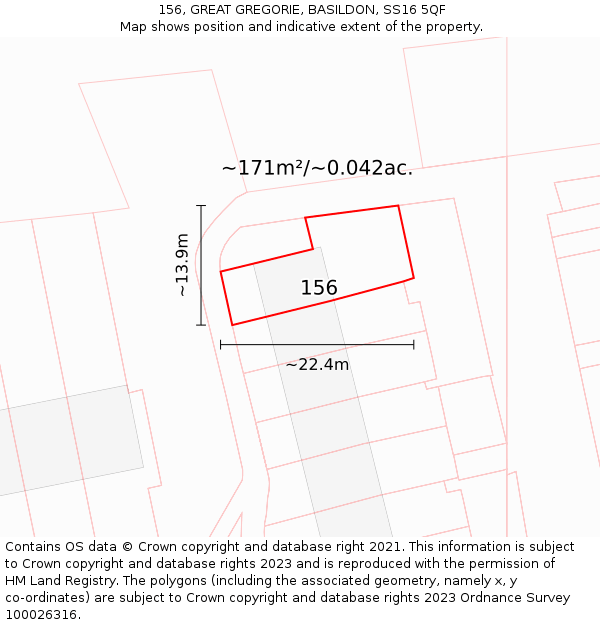 156, GREAT GREGORIE, BASILDON, SS16 5QF: Plot and title map