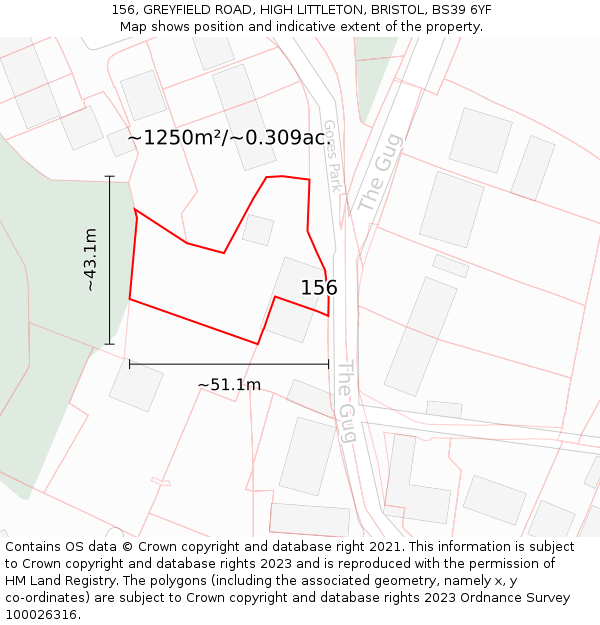 156, GREYFIELD ROAD, HIGH LITTLETON, BRISTOL, BS39 6YF: Plot and title map