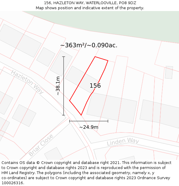 156, HAZLETON WAY, WATERLOOVILLE, PO8 9DZ: Plot and title map