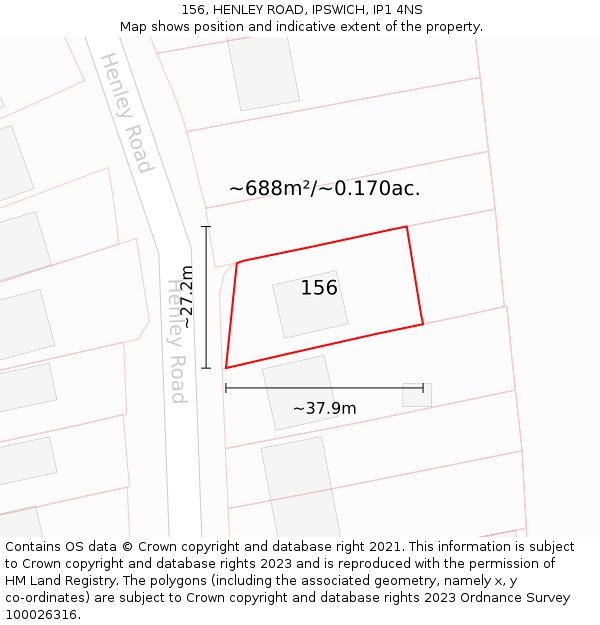 156, HENLEY ROAD, IPSWICH, IP1 4NS: Plot and title map