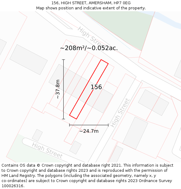 156, HIGH STREET, AMERSHAM, HP7 0EG: Plot and title map