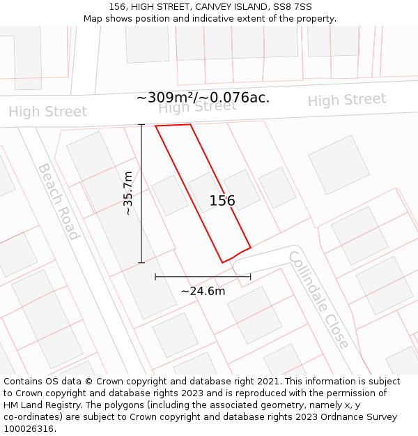 156, HIGH STREET, CANVEY ISLAND, SS8 7SS: Plot and title map