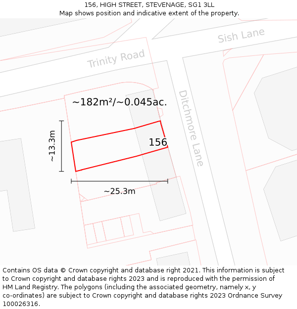 156, HIGH STREET, STEVENAGE, SG1 3LL: Plot and title map