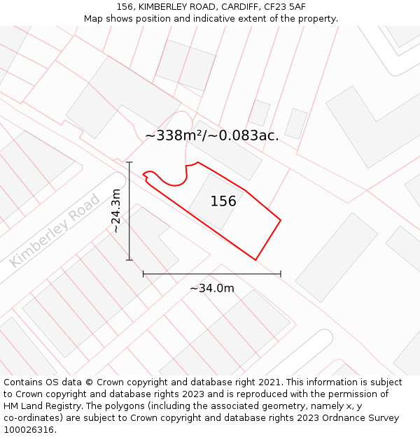 156, KIMBERLEY ROAD, CARDIFF, CF23 5AF: Plot and title map