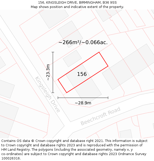 156, KINGSLEIGH DRIVE, BIRMINGHAM, B36 9SS: Plot and title map