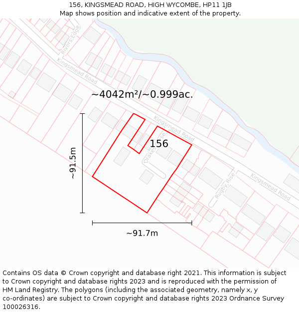 156, KINGSMEAD ROAD, HIGH WYCOMBE, HP11 1JB: Plot and title map