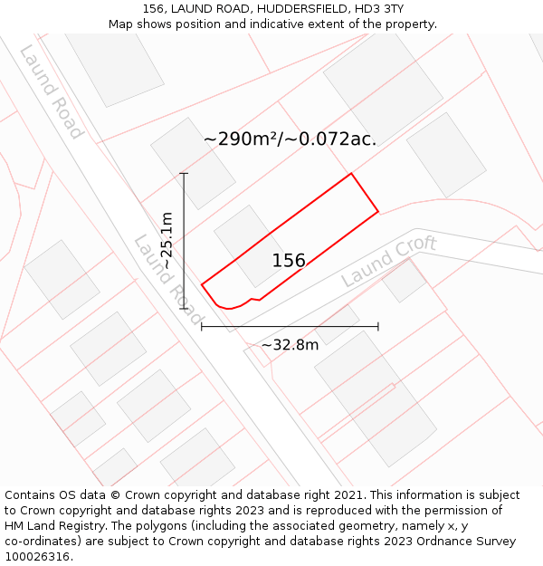 156, LAUND ROAD, HUDDERSFIELD, HD3 3TY: Plot and title map