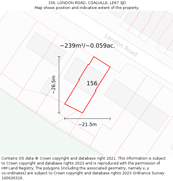 156, LONDON ROAD, COALVILLE, LE67 3JD: Plot and title map