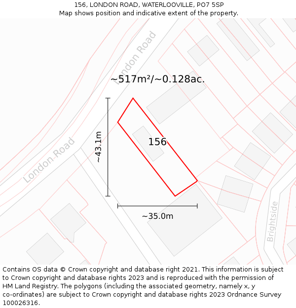 156, LONDON ROAD, WATERLOOVILLE, PO7 5SP: Plot and title map