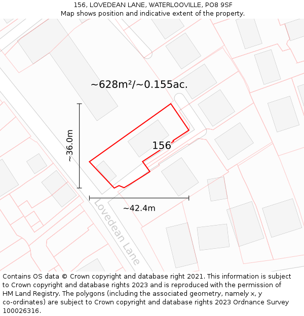 156, LOVEDEAN LANE, WATERLOOVILLE, PO8 9SF: Plot and title map