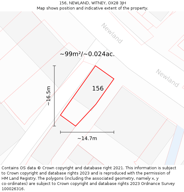 156, NEWLAND, WITNEY, OX28 3JH: Plot and title map