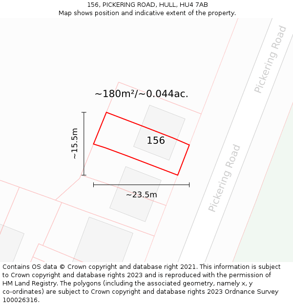156, PICKERING ROAD, HULL, HU4 7AB: Plot and title map