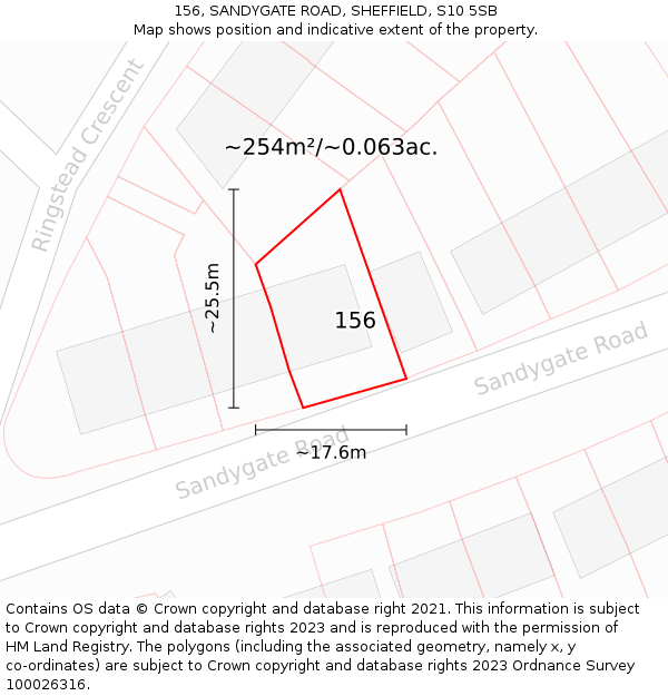 156, SANDYGATE ROAD, SHEFFIELD, S10 5SB: Plot and title map