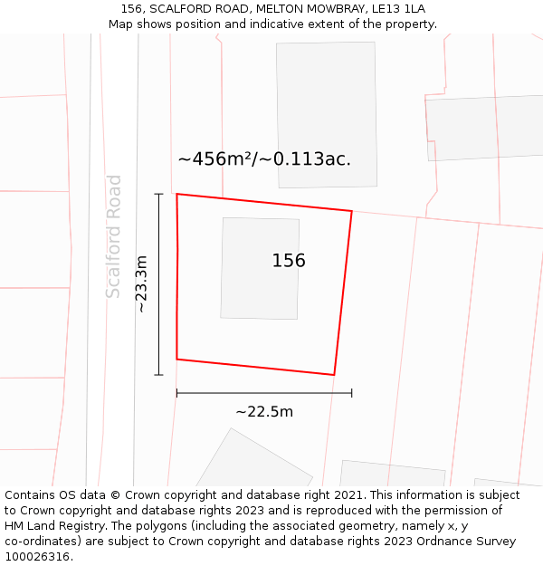 156, SCALFORD ROAD, MELTON MOWBRAY, LE13 1LA: Plot and title map