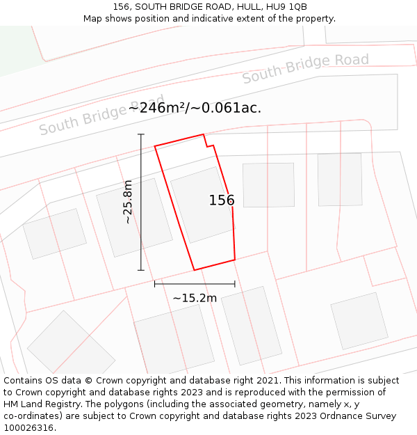 156, SOUTH BRIDGE ROAD, HULL, HU9 1QB: Plot and title map