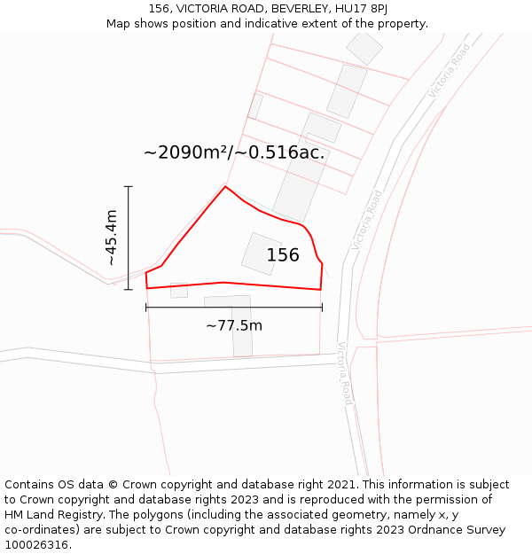 156, VICTORIA ROAD, BEVERLEY, HU17 8PJ: Plot and title map