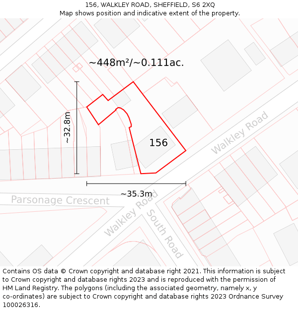 156, WALKLEY ROAD, SHEFFIELD, S6 2XQ: Plot and title map