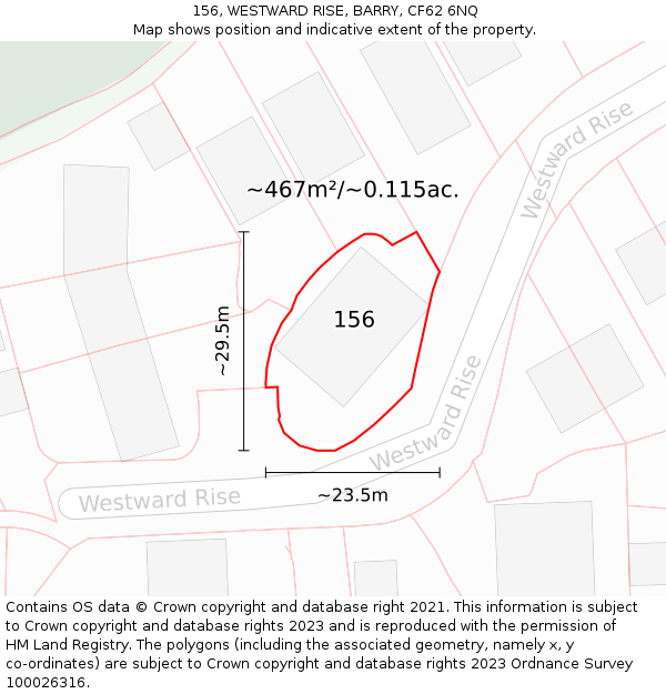 156, WESTWARD RISE, BARRY, CF62 6NQ: Plot and title map