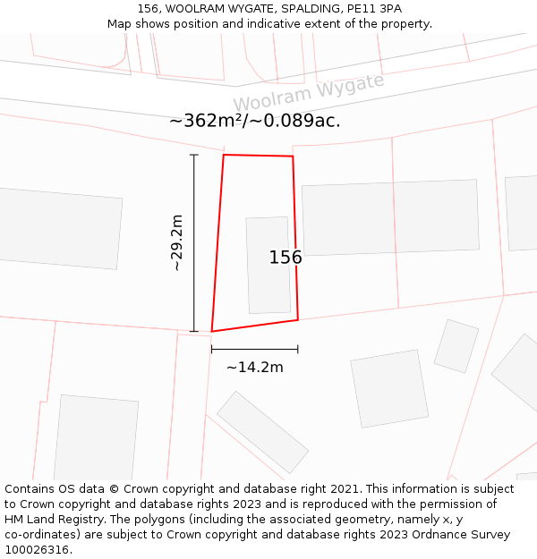 156, WOOLRAM WYGATE, SPALDING, PE11 3PA: Plot and title map