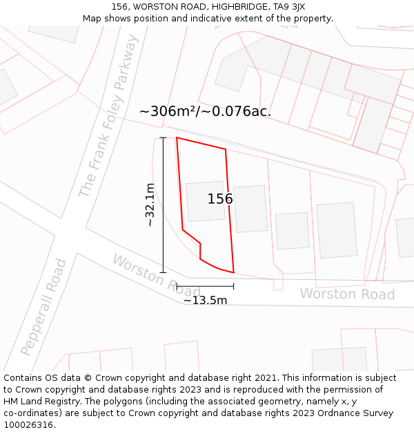 156, WORSTON ROAD, HIGHBRIDGE, TA9 3JX: Plot and title map