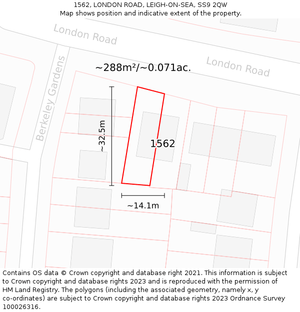 1562, LONDON ROAD, LEIGH-ON-SEA, SS9 2QW: Plot and title map