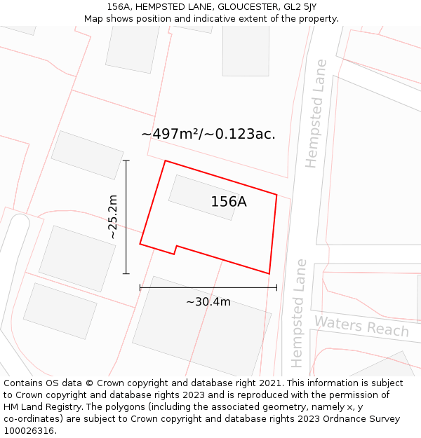 156A, HEMPSTED LANE, GLOUCESTER, GL2 5JY: Plot and title map