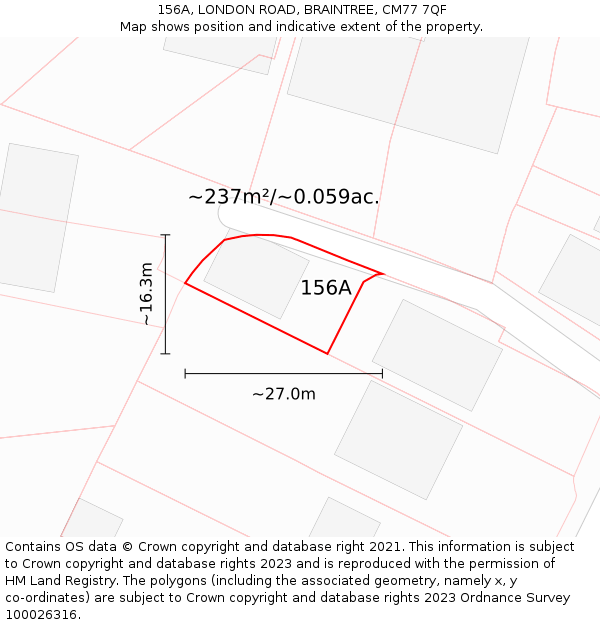 156A, LONDON ROAD, BRAINTREE, CM77 7QF: Plot and title map