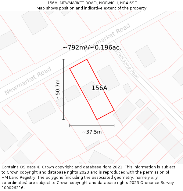 156A, NEWMARKET ROAD, NORWICH, NR4 6SE: Plot and title map