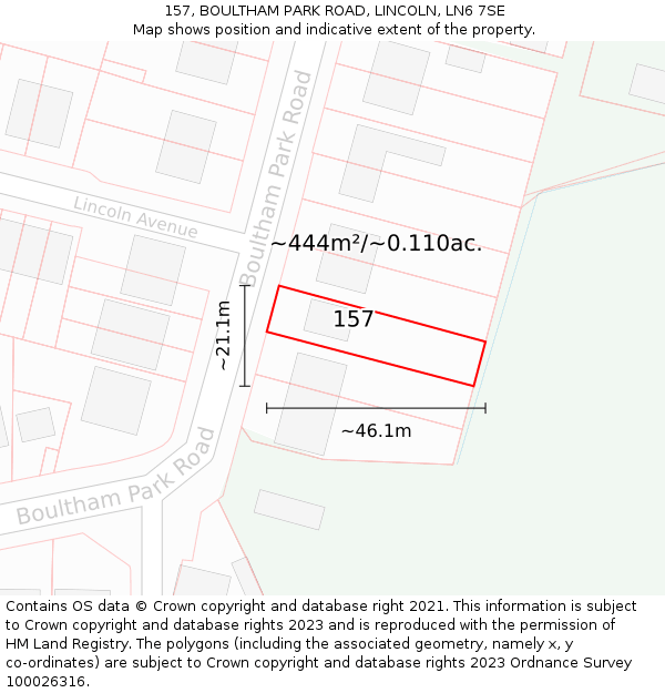 157, BOULTHAM PARK ROAD, LINCOLN, LN6 7SE: Plot and title map