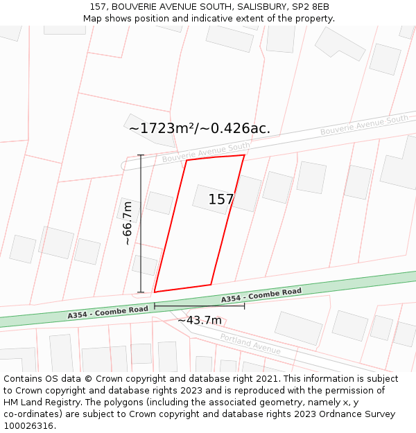 157, BOUVERIE AVENUE SOUTH, SALISBURY, SP2 8EB: Plot and title map