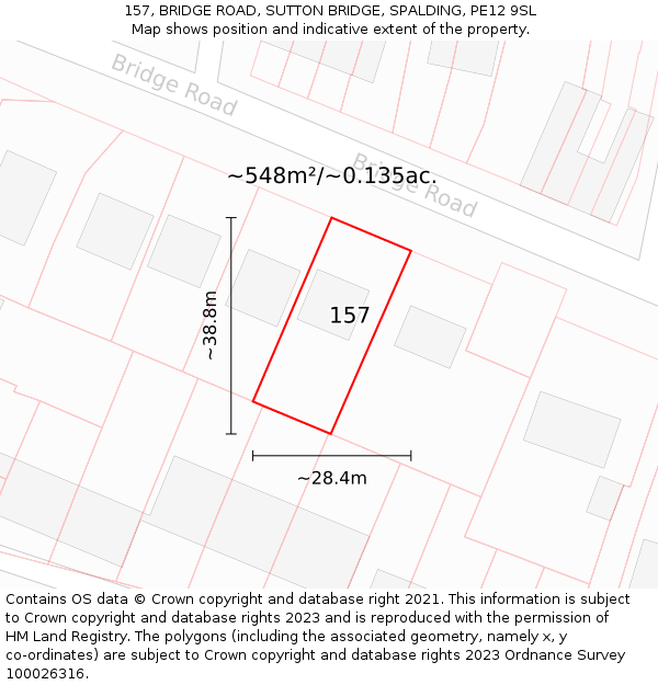 157, BRIDGE ROAD, SUTTON BRIDGE, SPALDING, PE12 9SL: Plot and title map