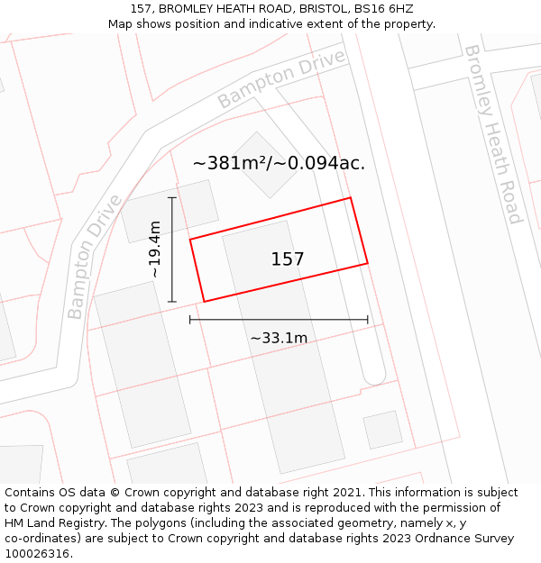 157, BROMLEY HEATH ROAD, BRISTOL, BS16 6HZ: Plot and title map