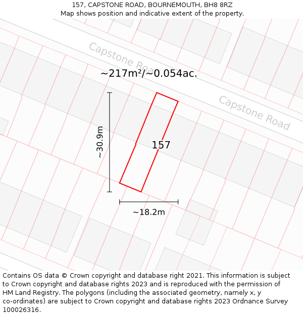 157, CAPSTONE ROAD, BOURNEMOUTH, BH8 8RZ: Plot and title map