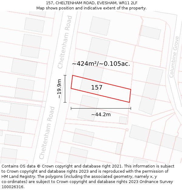 157, CHELTENHAM ROAD, EVESHAM, WR11 2LF: Plot and title map