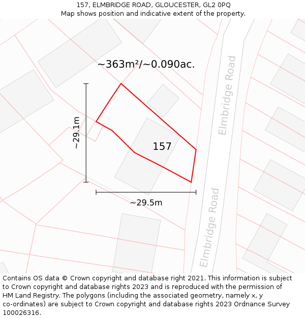 157, ELMBRIDGE ROAD, GLOUCESTER, GL2 0PQ: Plot and title map