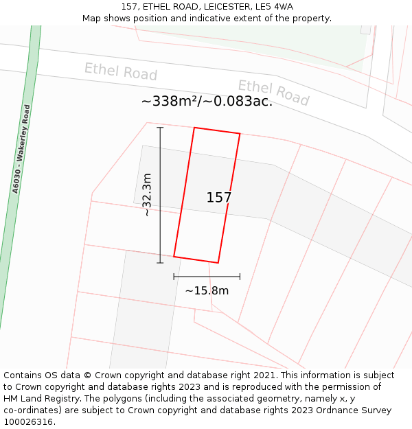 157, ETHEL ROAD, LEICESTER, LE5 4WA: Plot and title map