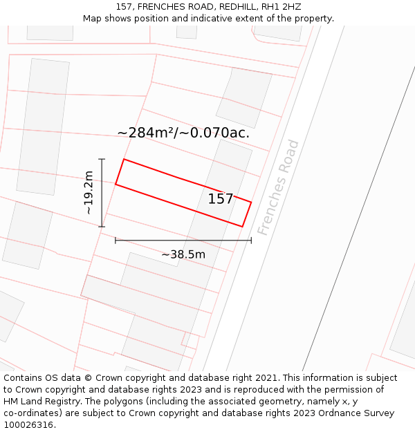 157, FRENCHES ROAD, REDHILL, RH1 2HZ: Plot and title map
