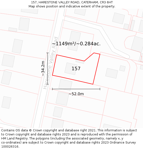 157, HARESTONE VALLEY ROAD, CATERHAM, CR3 6HT: Plot and title map