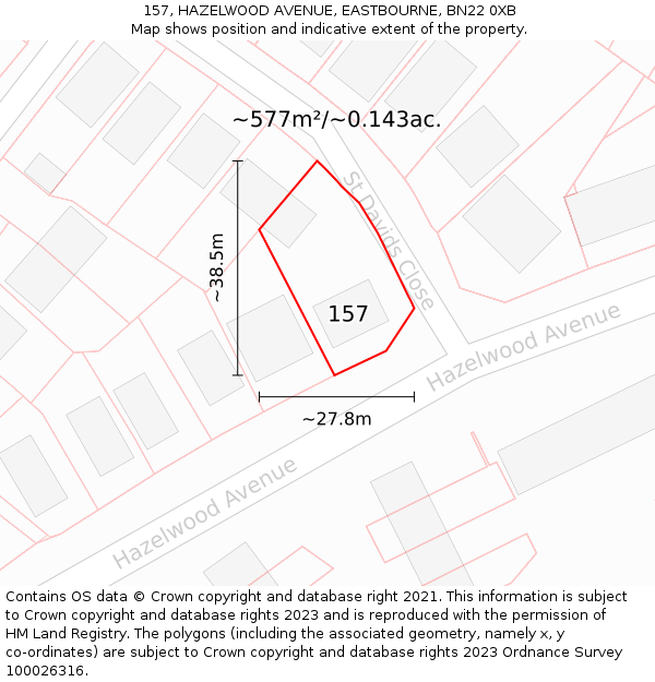 157, HAZELWOOD AVENUE, EASTBOURNE, BN22 0XB: Plot and title map
