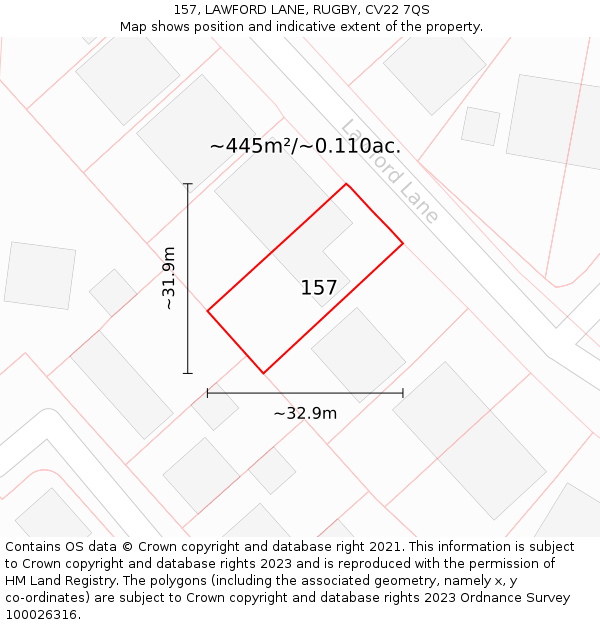 157, LAWFORD LANE, RUGBY, CV22 7QS: Plot and title map