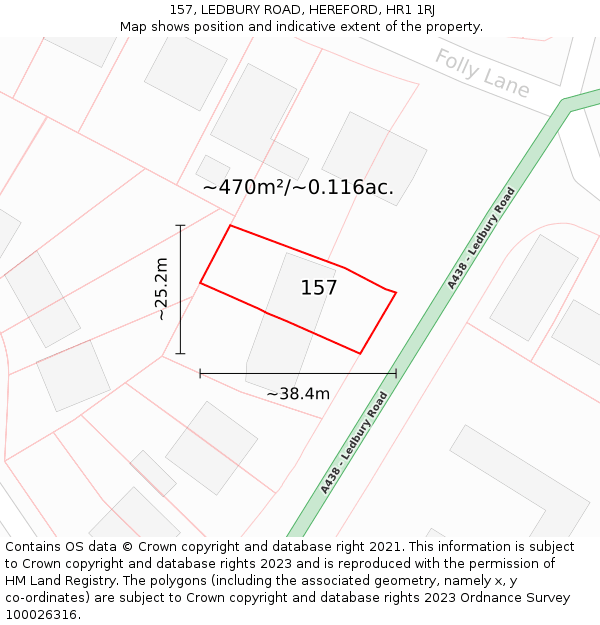 157, LEDBURY ROAD, HEREFORD, HR1 1RJ: Plot and title map