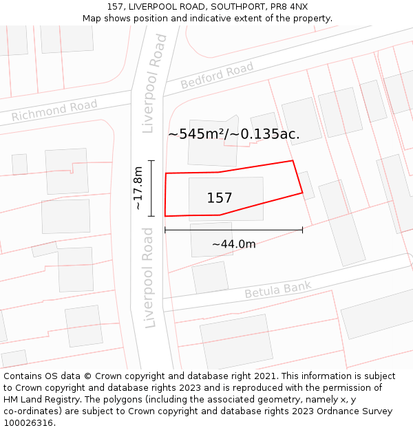 157, LIVERPOOL ROAD, SOUTHPORT, PR8 4NX: Plot and title map