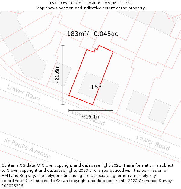 157, LOWER ROAD, FAVERSHAM, ME13 7NE: Plot and title map