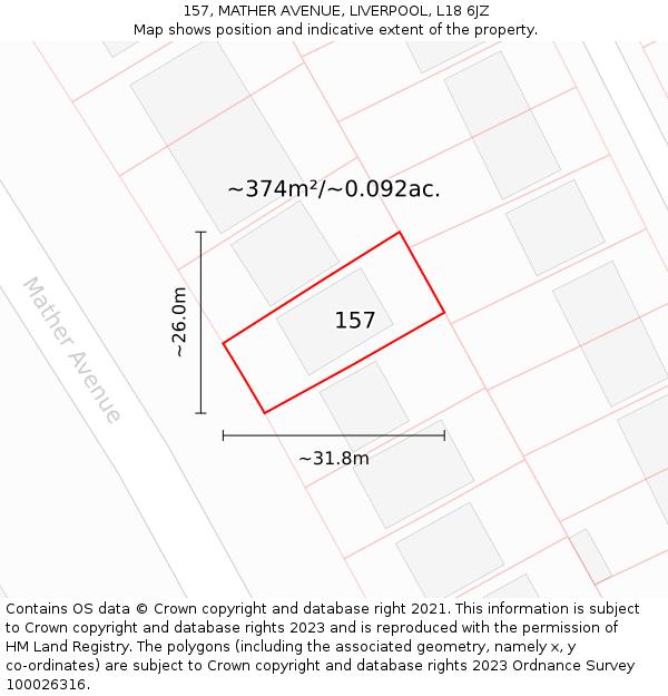 157, MATHER AVENUE, LIVERPOOL, L18 6JZ: Plot and title map
