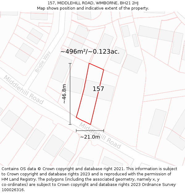 157, MIDDLEHILL ROAD, WIMBORNE, BH21 2HJ: Plot and title map