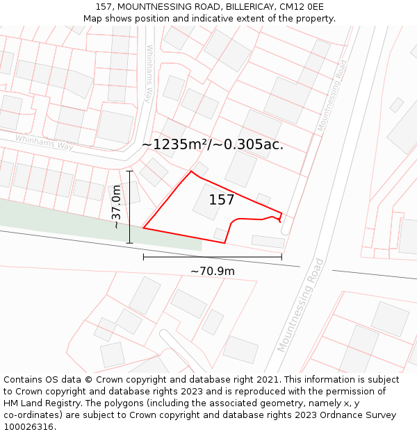 157, MOUNTNESSING ROAD, BILLERICAY, CM12 0EE: Plot and title map