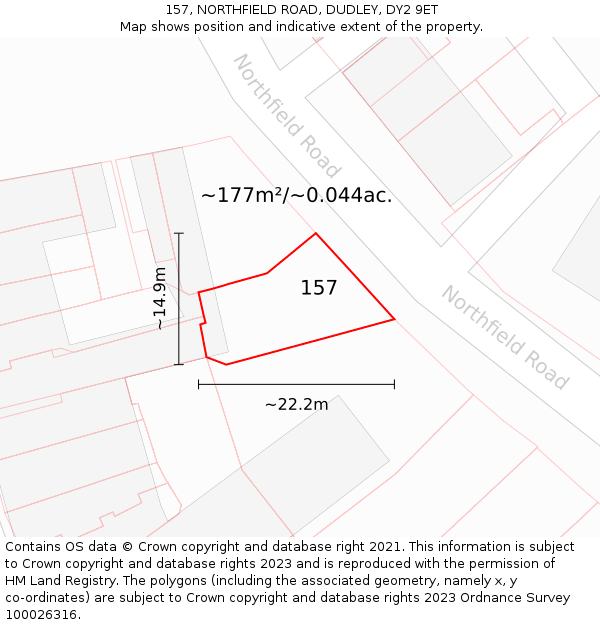 157, NORTHFIELD ROAD, DUDLEY, DY2 9ET: Plot and title map
