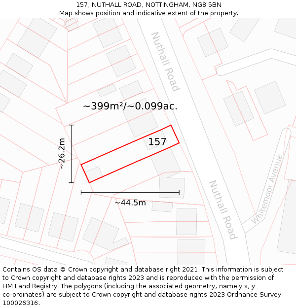 157, NUTHALL ROAD, NOTTINGHAM, NG8 5BN: Plot and title map
