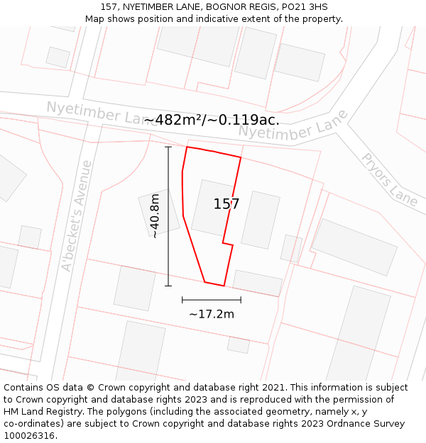 157, NYETIMBER LANE, BOGNOR REGIS, PO21 3HS: Plot and title map